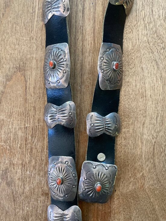 AMAZING Vintage Native American Navajo Sterling Silver Coral Concho Belt SIGNED main image 6